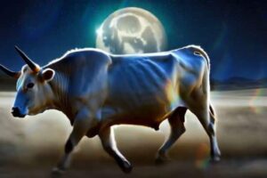 Full Moon in Taurus, Bull under a full moon