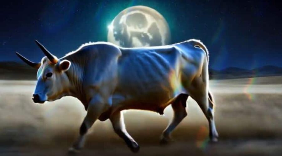 Full Moon in Taurus, Bull under a full moon